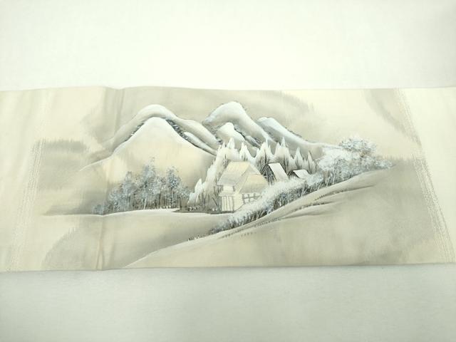平和屋着物▼九寸名古屋帯 作家物 刺繍 手描き 東海道五拾三次之内 蒲原 正絹 逸品 DABF7347ps