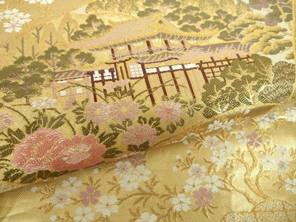 平和屋着物▼佐賀錦　六通柄袋帯　地紙風景花文　金糸　正絹　逸品　DABF7352ps