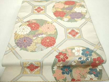 平和屋着物▼六通柄　本袋帯　細川家花の丸文　金糸　正絹　逸品　DABF7357ps