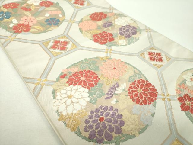 平和屋着物▼六通柄　本袋帯　細川家花の丸文　金糸　正絹　逸品　DABF7357ps