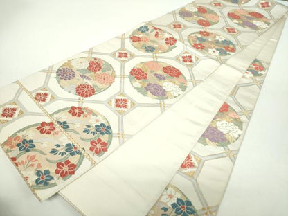平和屋着物▼六通柄　本袋帯　細川家花の丸文　金糸　正絹　逸品　DABF7357ps