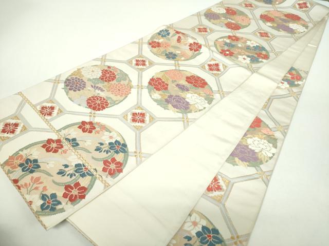 平和屋着物▼六通柄　本袋帯　細川家花の丸文　金糸　正絹　逸品　DABF7357ps