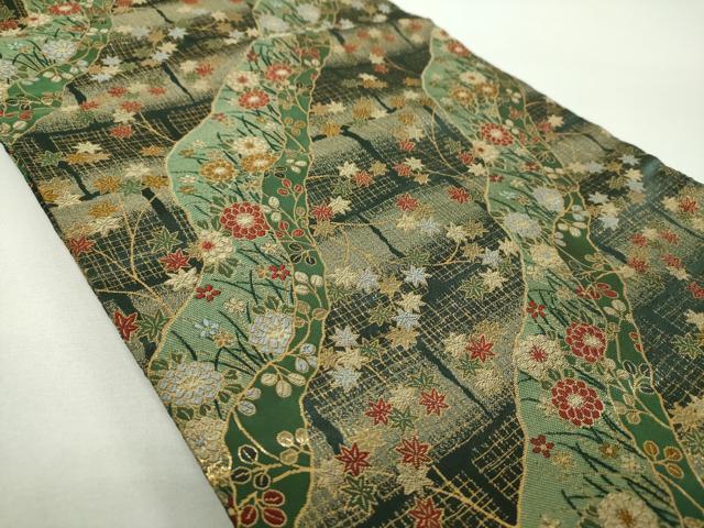 平和屋着物▼全通柄袋帯　唐織　道長花文　金糸　正絹　逸品　DABF7365ps