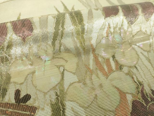 平和屋着物▼九寸名古屋帯　螺鈿箔　杜若　金銀彩　正絹　逸品　DABF7371ps