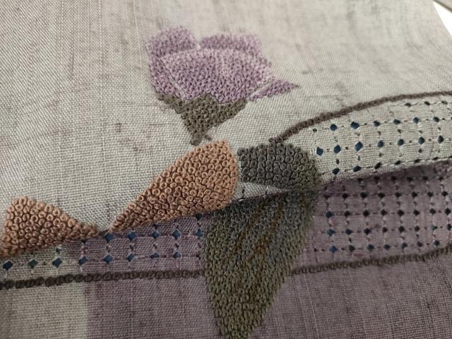 平和屋着物▼中国三大刺繍 スワトウ相良刺繍 汕頭相良刺繍 総刺繍 九寸名古屋帯 紬地 流水花文 正絹 逸品 DABF7379ps