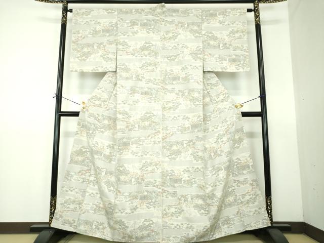 平和屋着物●小千谷紬　100亀甲　風景花文　正絹　逸品　DABF7385ps