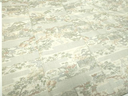 平和屋着物●小千谷紬　100亀甲　風景花文　正絹　逸品　DABF7385ps
