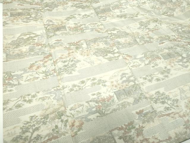 平和屋着物●小千谷紬　100亀甲　風景花文　正絹　逸品　DABF7385ps
