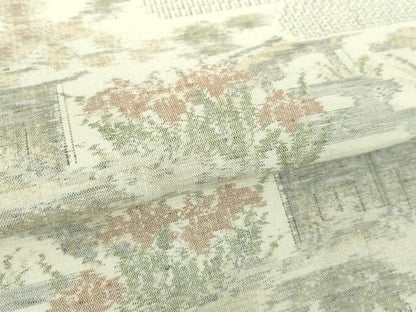 平和屋着物●小千谷紬　100亀甲　風景花文　正絹　逸品　DABF7385ps
