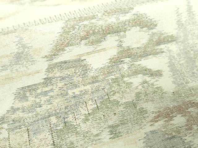 平和屋着物●小千谷紬　100亀甲　風景花文　正絹　逸品　DABF7385ps