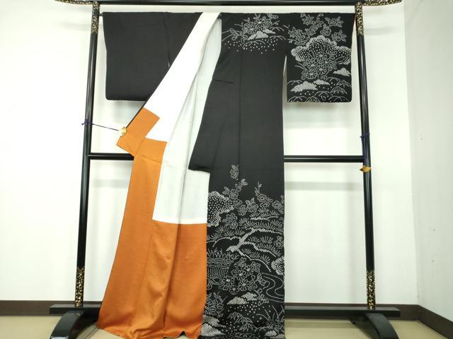 平和屋着物●訪問着　総絞り　雲取り花文　黒地　正絹　逸品　DABF7386ps
