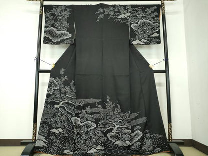平和屋着物●訪問着　総絞り　雲取り花文　黒地　正絹　逸品　DABF7386ps