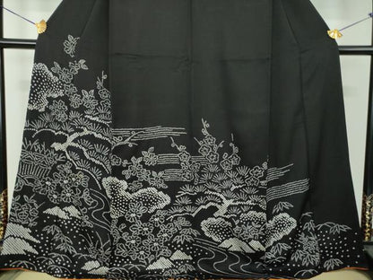 平和屋着物●訪問着　総絞り　雲取り花文　黒地　正絹　逸品　DABF7386ps