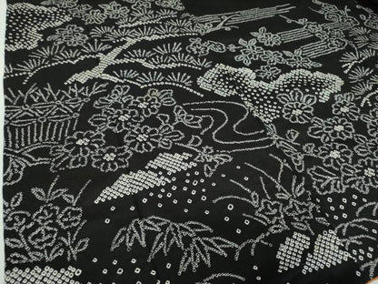 平和屋着物●訪問着　総絞り　雲取り花文　黒地　正絹　逸品　DABF7386ps