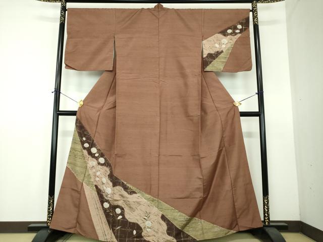 平和屋着物●訪問着　紬地　絞り　芒花文　金彩　正絹　逸品　DABF7389ps