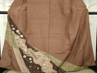 平和屋着物●訪問着　紬地　絞り　芒花文　金彩　正絹　逸品　DABF7389ps