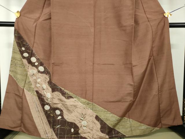 平和屋着物●訪問着　紬地　絞り　芒花文　金彩　正絹　逸品　DABF7389ps