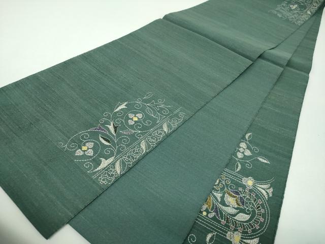 平和屋着物●西陣　じゅらく謹製　袋帯　紬地　刺し子　総刺繍　更紗花文　ラメ糸　正絹　逸品　未使用　DABF7403ps