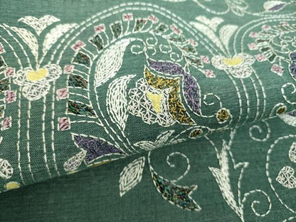 平和屋着物●西陣　じゅらく謹製　袋帯　紬地　刺し子　総刺繍　更紗花文　ラメ糸　正絹　逸品　未使用　DABF7403ps