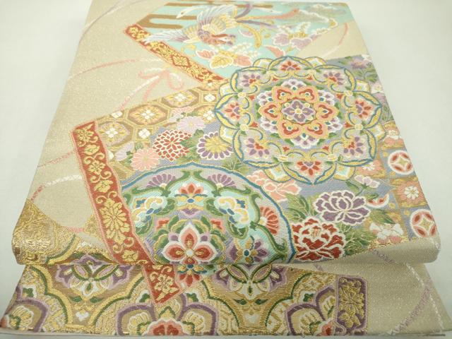 平和屋着物▼六通柄袋帯　唐織　正倉院絵巻鳳凰　金銀糸　正絹　逸品　DABF7419ps