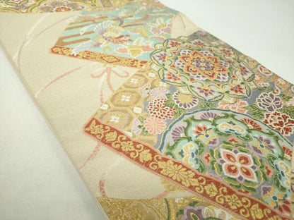 平和屋着物▼六通柄袋帯　唐織　正倉院絵巻鳳凰　金銀糸　正絹　逸品　DABF7419ps