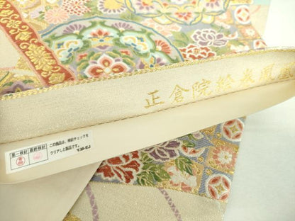 平和屋着物▼六通柄袋帯　唐織　正倉院絵巻鳳凰　金銀糸　正絹　逸品　DABF7419ps