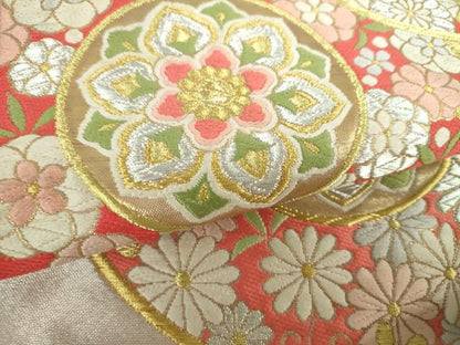 平和屋着物▼西陣の名門　加納幸謹製　六通柄袋帯　唐織　花丸文　金銀糸　証紙付き　正絹　逸品　未使用　DABF7422ps