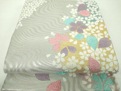 平和屋着物▼六通柄袋帯 流水桜 金銀糸 鈴乃屋扱い 正絹 逸品 DABF7424ps