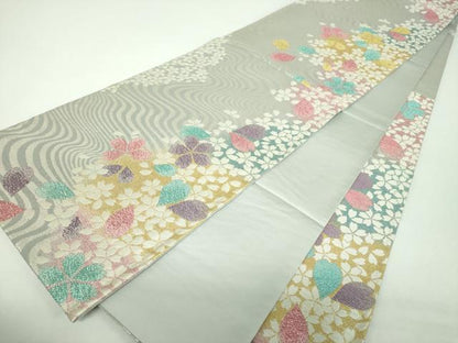 平和屋着物▼六通柄袋帯 流水桜 金銀糸 鈴乃屋扱い 正絹 逸品 DABF7424ps