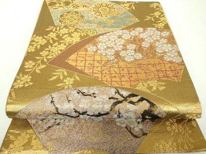 平和屋着物▼六通柄袋帯　地紙吉祥花文　金糸　正絹　逸品　DABF7425ps
