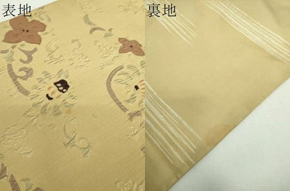 平和屋着物▼両面　全通柄袋帯　ふくれ織　更紗花文　正絹　逸品　DABF7437ps