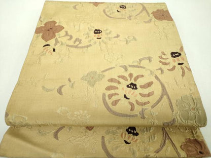 平和屋着物▼両面　全通柄袋帯　ふくれ織　更紗花文　正絹　逸品　DABF7437ps