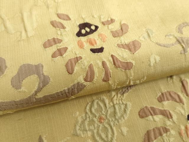 平和屋着物▼両面　全通柄袋帯　ふくれ織　更紗花文　正絹　逸品　DABF7437ps