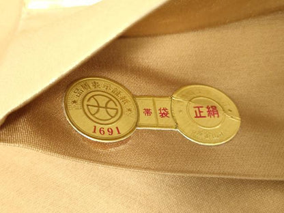 平和屋着物▼西陣　六通柄袋帯　唐織　御所車孔雀花文　金糸　証紙付き　正絹　逸品　DABF7440ps