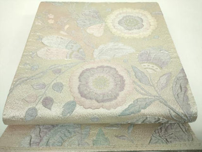 平和屋着物▼六通柄袋帯　ふくれ織　更紗花文　金銀糸　正絹　逸品　DABF7442ps