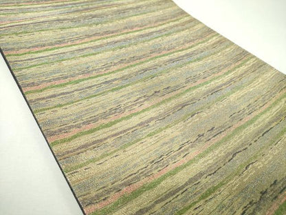 平和屋着物▼六通柄袋帯　段霞文　金糸　正絹　逸品　DABF7484ps