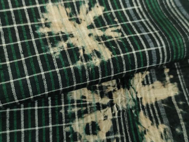 平和屋着物●上質な紬　蜘蛛絞り　格子間道　黒地　正絹　逸品　DABF7485ps