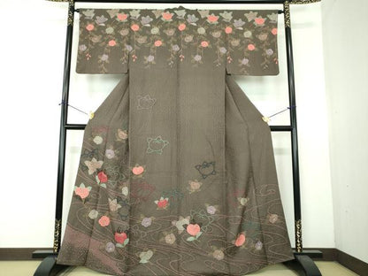 平和屋着物●訪問着　絞り　橘　金彩　正絹　逸品　DABF7486ps