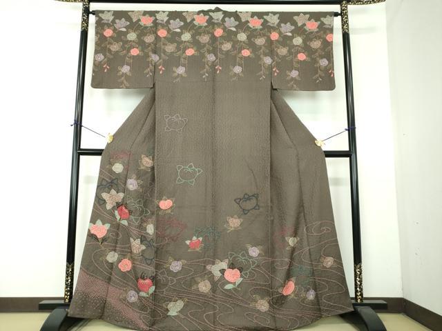 平和屋着物●訪問着　絞り　橘　金彩　正絹　逸品　DABF7486ps