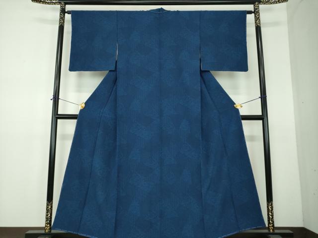 平和屋着物●江戸小紋　藍　切嵌吉祥小紋柄　正絹　逸品　未使用　DABF7492ps