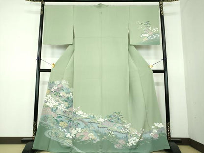 平和屋着物●訪問着　友禅　風景花文　暈し染め　正絹　逸品　DABF7493ps