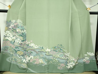 平和屋着物●訪問着　友禅　風景花文　暈し染め　正絹　逸品　DABF7493ps