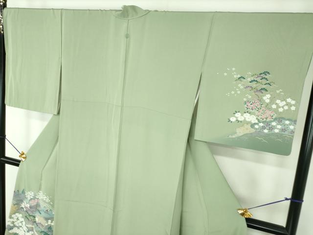 平和屋着物●訪問着　友禅　風景花文　暈し染め　正絹　逸品　DABF7493ps