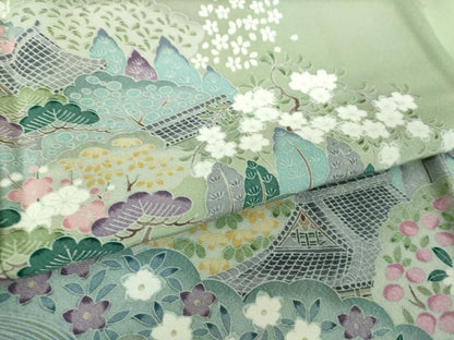 平和屋着物●訪問着　友禅　風景花文　暈し染め　正絹　逸品　DABF7493ps