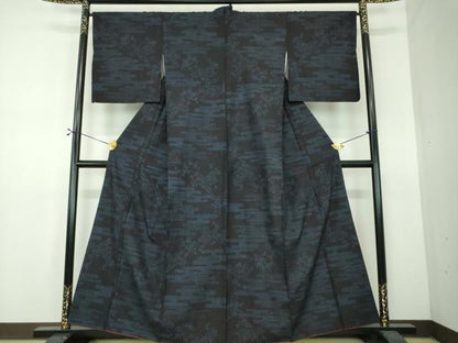平和屋着物●結城紬　80亀甲　霞花文　正絹　逸品　DABF7495ps