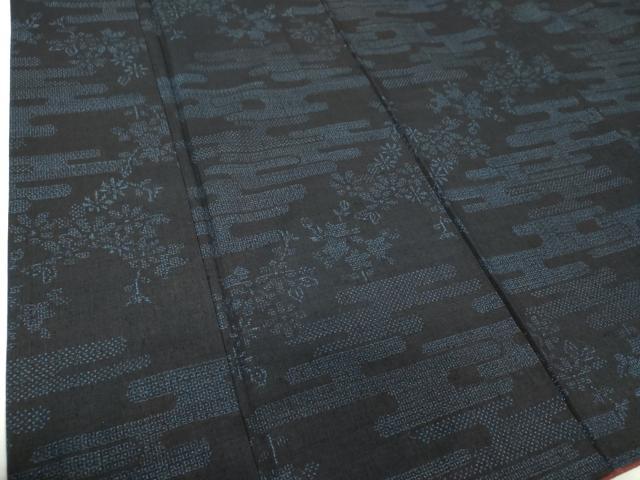 平和屋着物●結城紬　80亀甲　霞花文　正絹　逸品　DABF7495ps