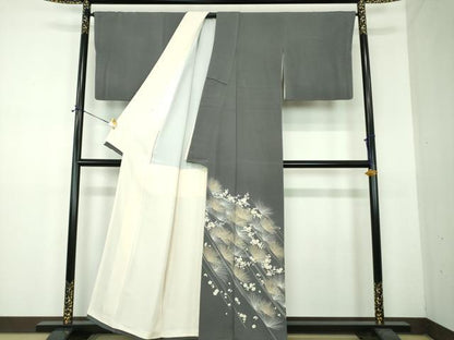 平和屋着物●豪華色留袖　駒刺繍　梅松文　鬼しぼ縮緬　金彩　正絹　逸品　DABF7499ps