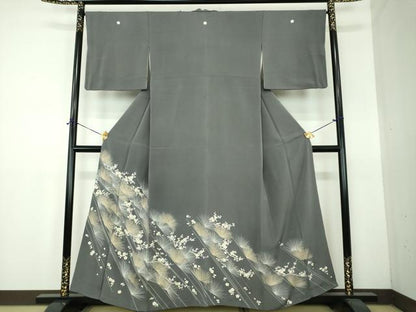 平和屋着物●豪華色留袖　駒刺繍　梅松文　鬼しぼ縮緬　金彩　正絹　逸品　DABF7499ps