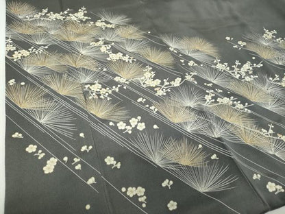 平和屋着物●豪華色留袖　駒刺繍　梅松文　鬼しぼ縮緬　金彩　正絹　逸品　DABF7499ps
