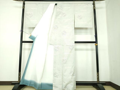 平和屋着物●本場大島紬　白大島　名匠たかし　9マルキ　更紗花鳥文　証紙付き　正絹　逸品　DABF7507ps